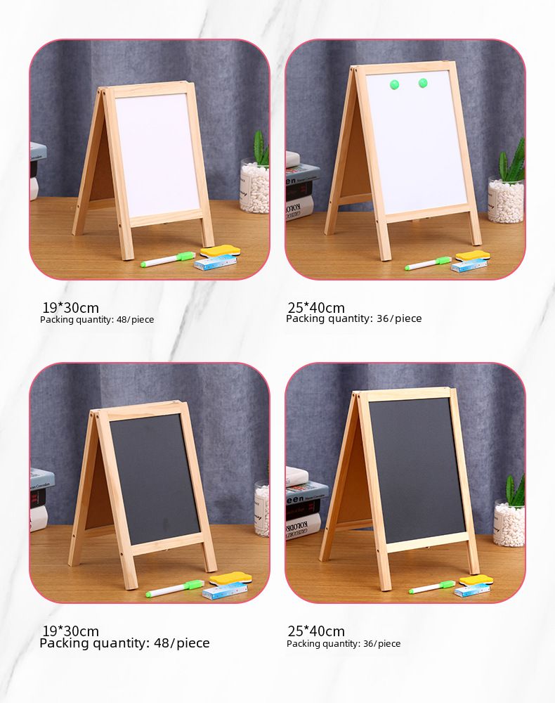 Factory direct double-sided foldable dust-free advertising drawing board children's teaching erasable solid wood small blackboard_voghion.com