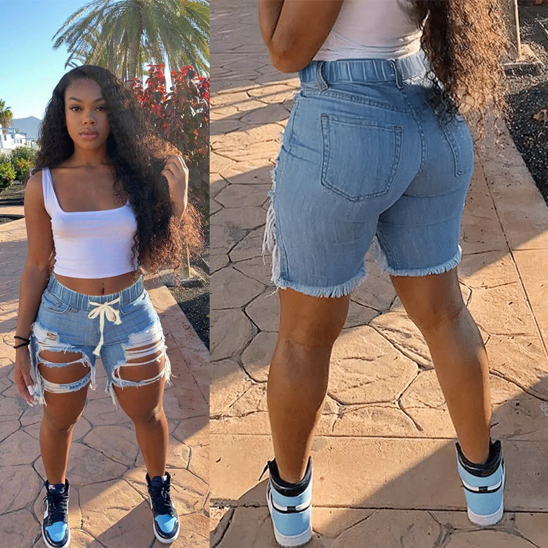 Pantaloncini da spiaggia a vita elastica, pantaloncini a gamba dritta alla moda da donna_voghion.com