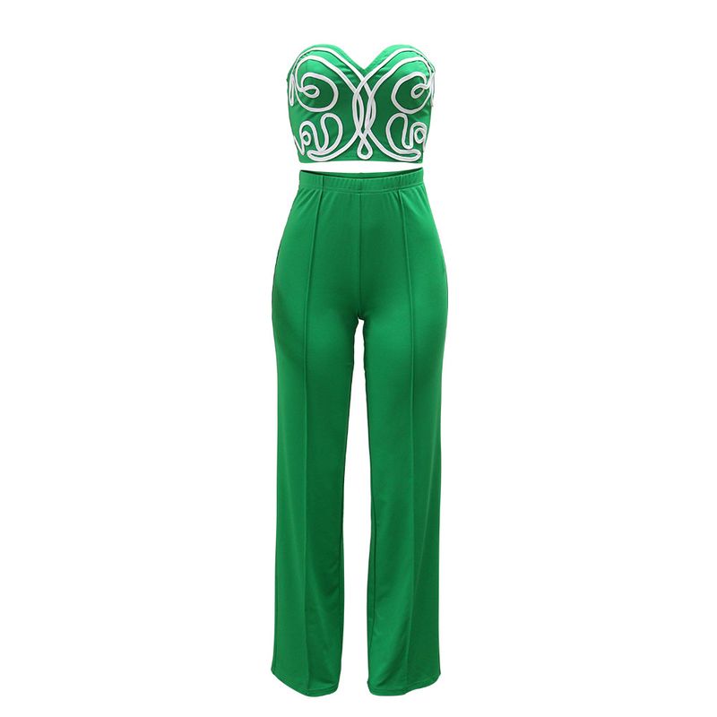 Ensemble haut court bustier et pantalon uni : une tenue deux pièces élégante pour femme_voghion.com