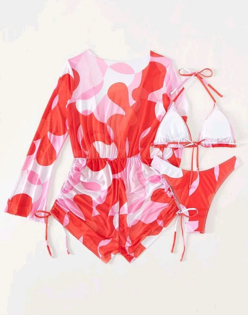 Women's new swimsuit one-piece long-sleeved mesh cover-up bikini three-piece swimsuit for women bikini_voghion.com