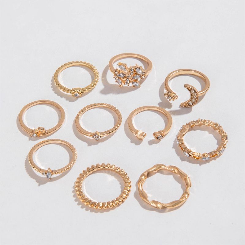 Ensemble de bagues ouvertes en forme de cœur et de papillon, serties de diamants, style Niche, avec motif étoile et lune empilables_voghion.com