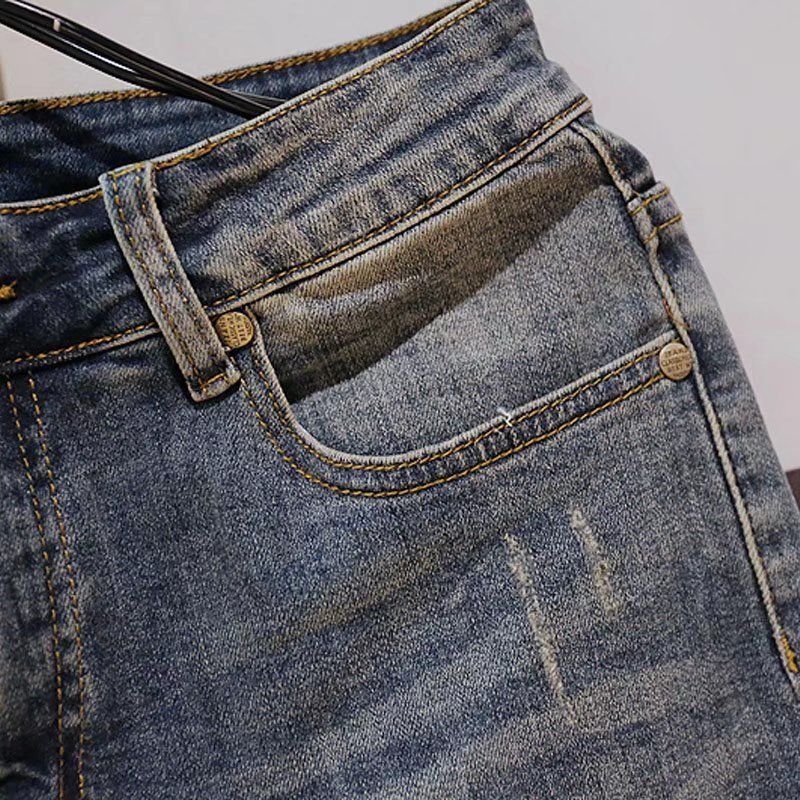 High end denim shorts, men's trendy Korean version, simple summer thin style, fashionable elastic slim fit casual capris_voghion.com