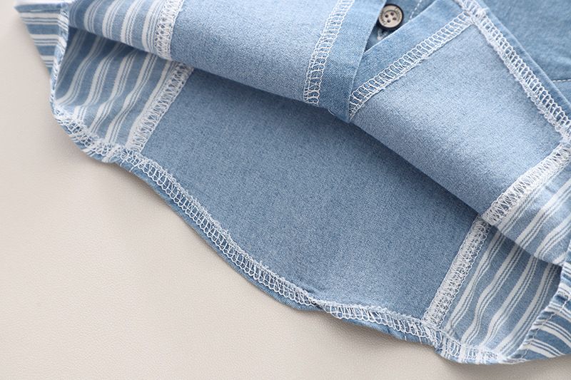 Grenzüberschreitender Außenhandel Kinderkleidung Jungenanzug Sommer Neu Gestreiftes, farblich passendes Jeanshemd Bequemer Anzug mit kurzen Ärmeln und Shorts_voghion.com