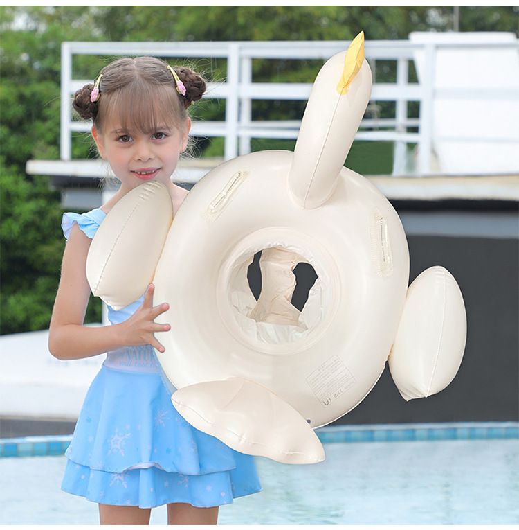 Kids Swan Boat Pool Float With Canopy - Thickened PVC Anti-Tip Design For Ages 3-6 (Sunshade Seat Non-Slip Bottom Max 88lbs Includes Repair Kit)_voghion.com