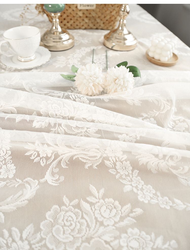 Französische romantische Tischdecke mit kleiner Quaste aus Spitze, für Zuhause, schwarz-weiß, rechteckig, Tischset, Couchtisch-Dekoration, Tischdecke_voghion.com