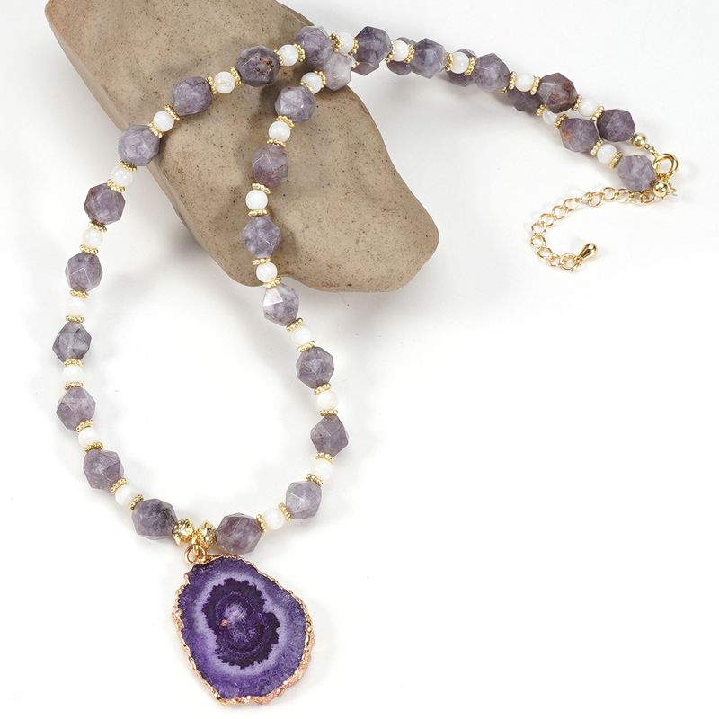 Ciondolo in ametista conchiglia 8 cm taglio ametista pietra naturale collana clavicola catena personalità versatile elegante stile ins_voghion.com
