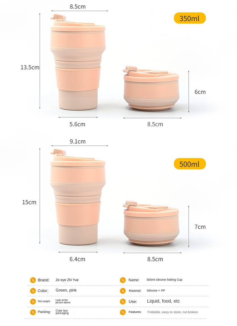 350 ml Silikon-Wasserbecher, tragbar, faltbar, teleskopisch, komprimierbar, für Reisen im Freien, hochtemperaturbeständig, faltbarer Wasserbecher, Wasserkocher_voghion.com