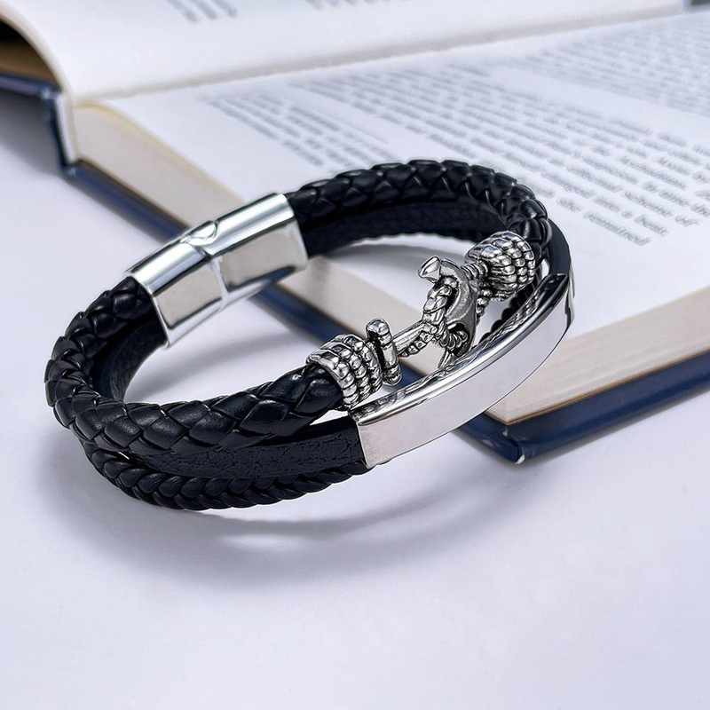 Punk stijl roestvrij stalen armband boot anker lederen touw lederen armband man_voghion.com