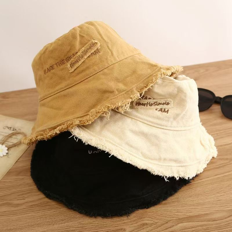 Fashion Japanese Outdoor Soild Color Sunshade Embroidery Cotton Fashion Korean Style Cap Female Bucket Hat_voghion.com