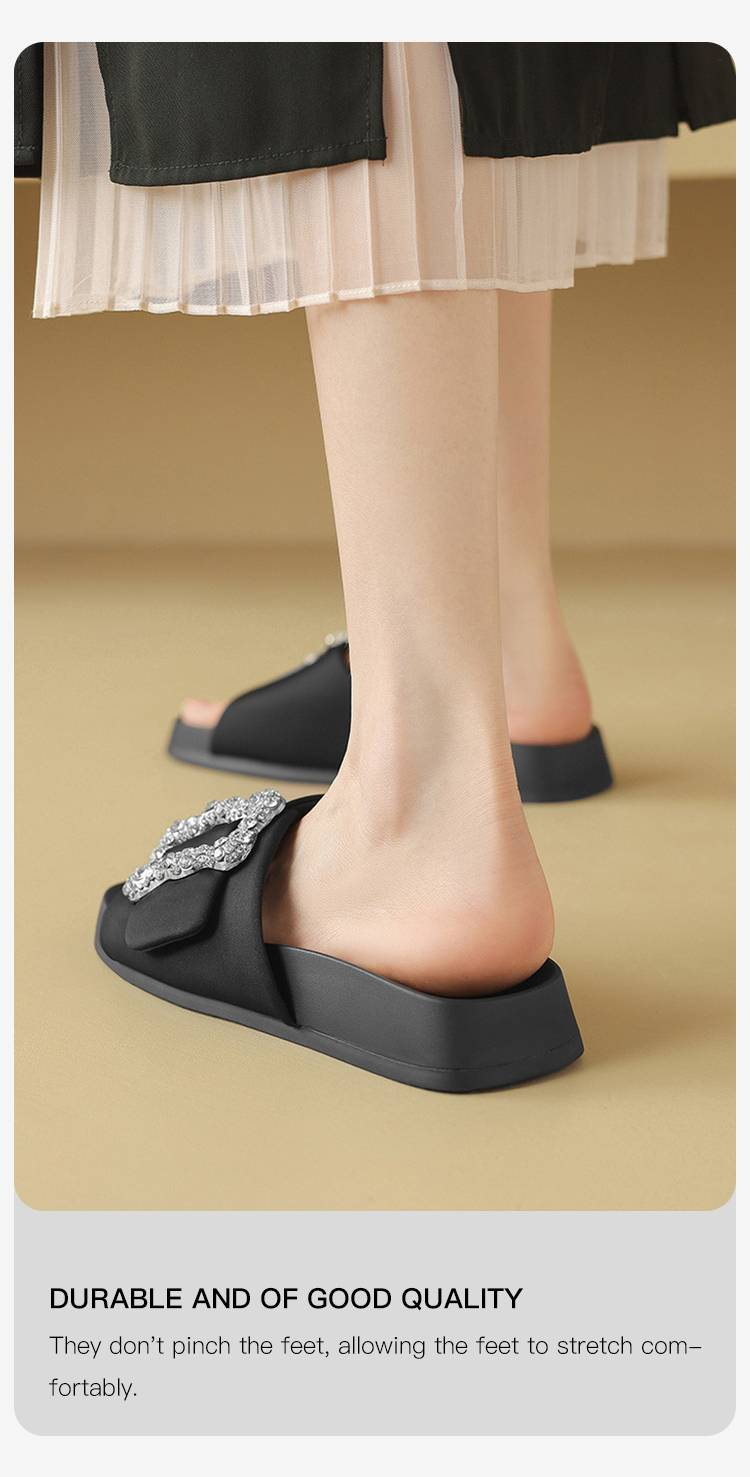 Cameido Sandali Pantofola Aperti da Donna con Fibbie Quadrate in Strass. Adatte per l'uso all'aperto, queste sono pantofole piatte casual in un look alla moda._voghion.com