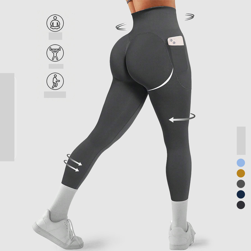 New European And American Peach Hip Seamless Yoga Pants Stretch Pocket Fitness Pants Sports Pants Yoga Leggings_voghion.com