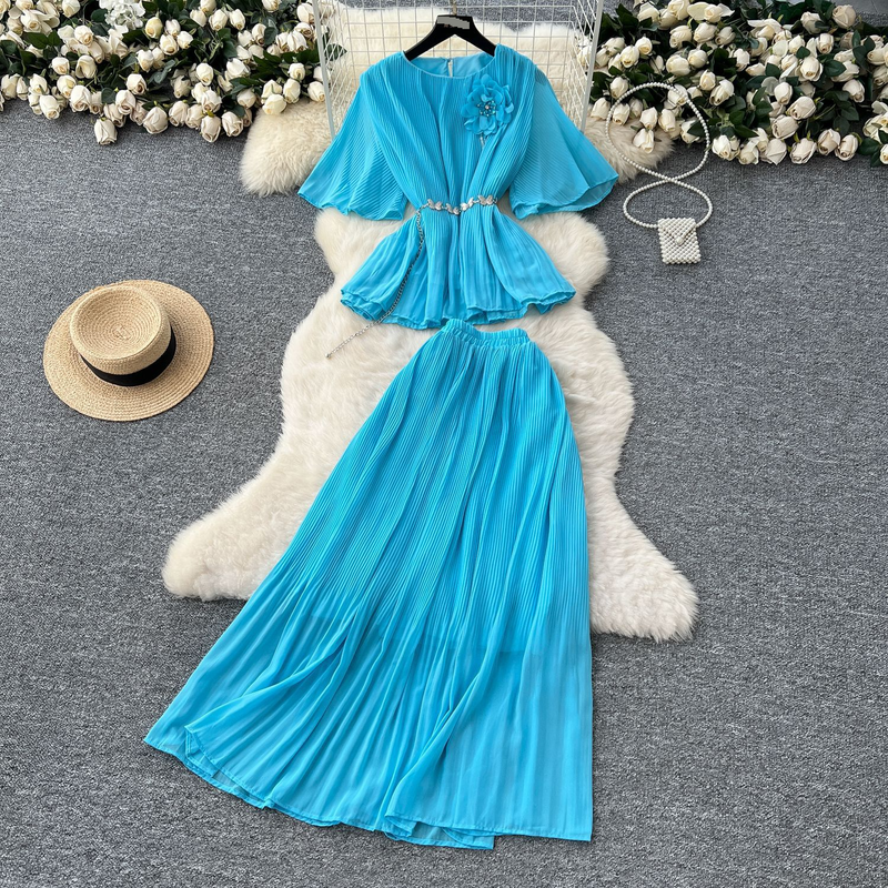 Omen's Clothing Sommerkleidung, hochwertiges dreidimensionales Blumen-Riemen-Taillenoberteil mit kurzen Ärmeln und hoher Taille_voghion.com