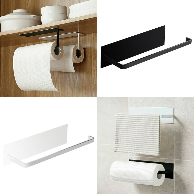 1Pcs Toilet Roll Holder Wall Mount Paper Punch Free Towel Bar Rack For Kitchen Bathroom_voghion.com