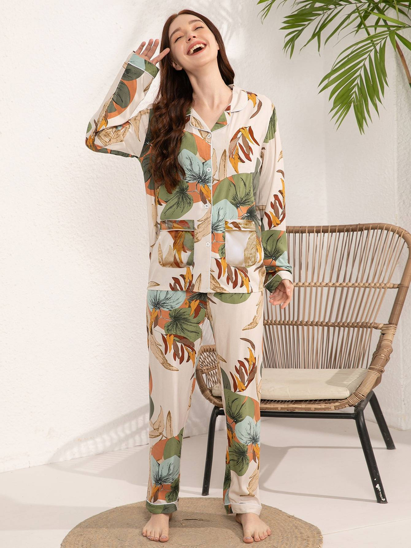 Autumn New 100% Adhesive Long Sleeved Pants Women's Sleepwear Set 3XL Plus Size Long Sleepwear Women's Home Sleepwear_voghion.com