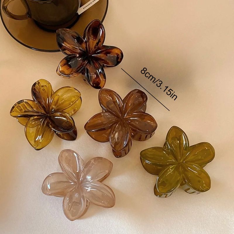 3 fermagli per capelli da donna a forma di fiore, a forma di sirena laser, da 8 cm/3,15 pollici, di grandi dimensioni, in plastica leggera marrone beige, alla moda e_voghion.com