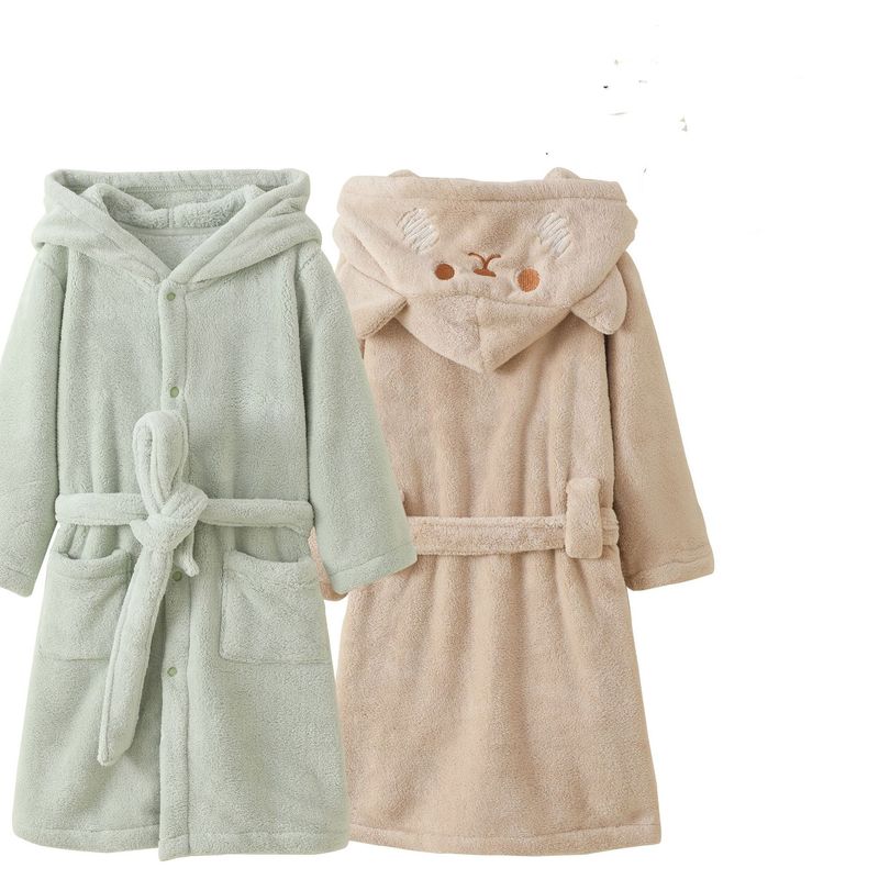 Accappatoio in pile per bambini con orecchie da orso – Asciugamano da bagno con cappuccio ultra morbido e ad asciugatura rapida (verde matcha/marrone teddy, 110-170 cm)_voghion.com