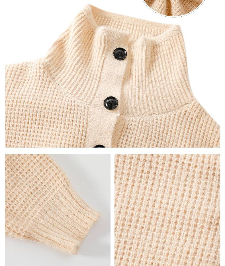 „Grob gestrickter Herrenpullover – Trendiger Oversize-Wintercardigan im Unisex-Paarstil (Schwarz/Grau/Olivgrün/Aprikose)“_voghion.com