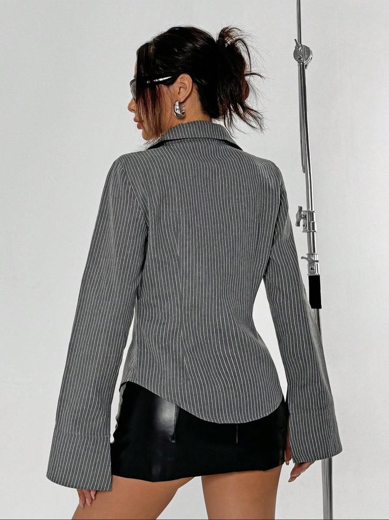 Abbigliamento da donna, camicia casual a righe, moda cardigan, nuova camicia a maniche lunghe con bottoni_voghion.com