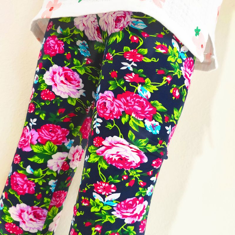 XUANMU Leggings doux pour filles Leggings imprimés pour filles Pantalons pour bébés et enfants Pantalons crayon élastiques skinny à fleurs XB007_voghion.com