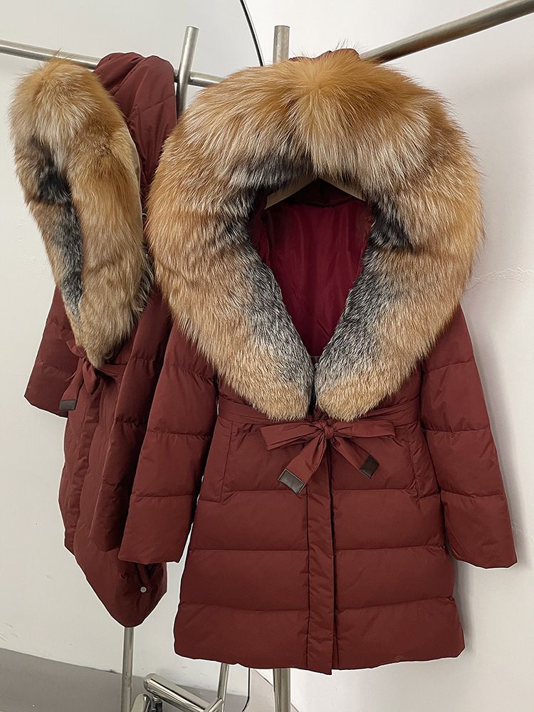 Women’s Long Puffer Coat With Detachable Fox Fur Hood, Slim Fit, Lightweight & Warm Winter Jacket For Elegant Style_voghion.com