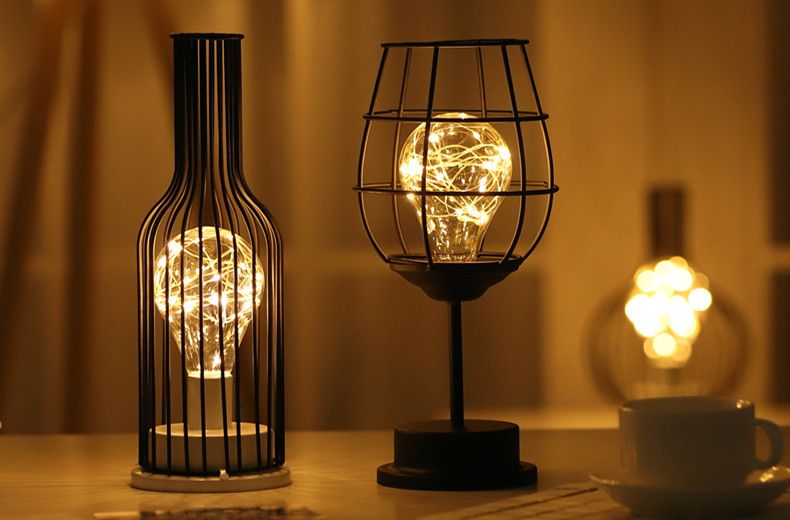 Nordic fier decorativ decor interior design pahar de vin roșu lampă din sârmă de cupru lumină de noapte de Crăciun_voghion.com