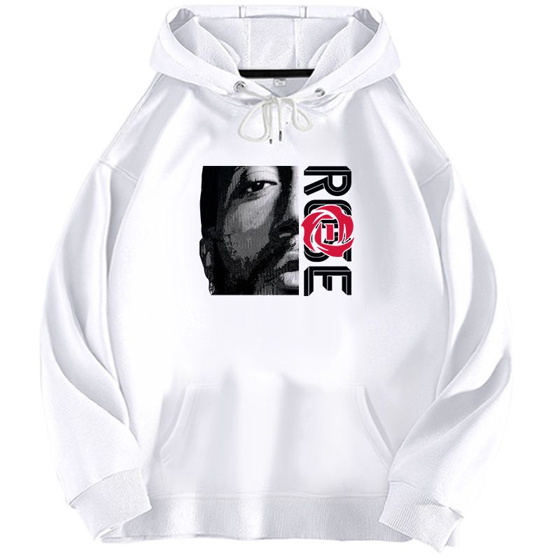 Felpa con cappuccio nera e bianca da basket 370G Ross, vestibilità ampia, abbigliamento alla moda da uomo e da donna per autunno e inverno_voghion.com