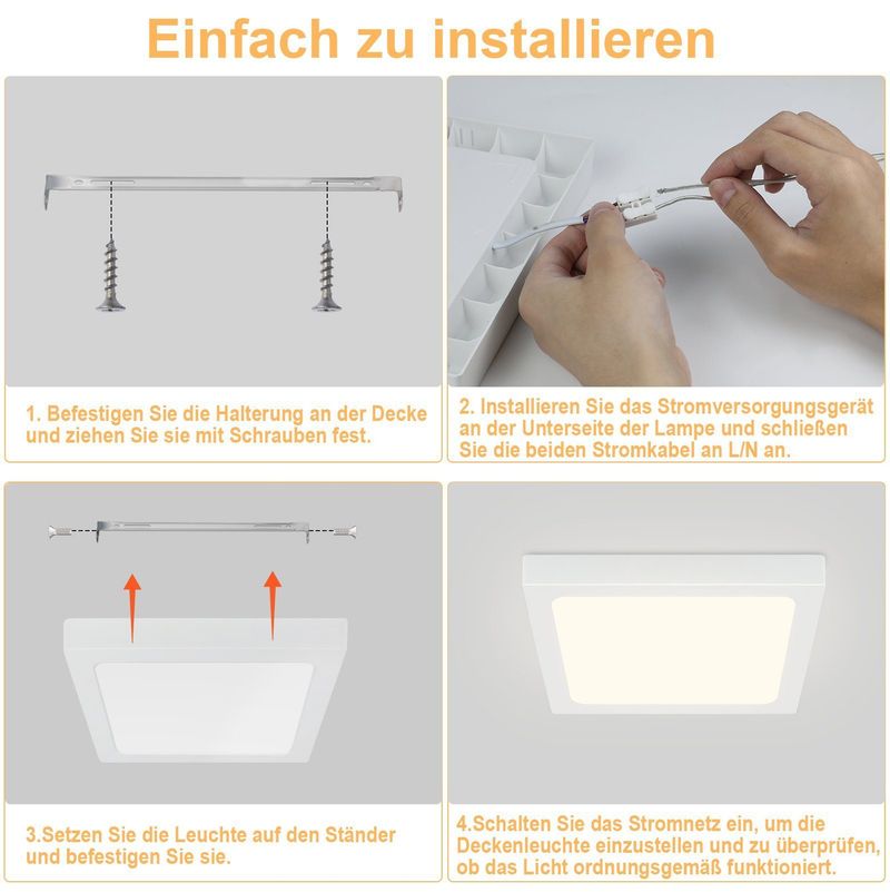 Glitzerlife LED Deckenleuchte 4000K Flach Badezimmer IP44 18W - Deckenlampe Schlafzimmerlampe Modern Ø23CM Eckige LED Lampe Weiß Neutralweiß Wasserfest Für Büro_voghion.com