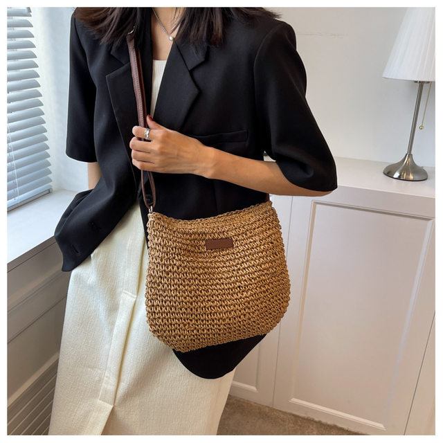 Dammode Sommar Halm Crossbody-väska Dam Strandsemester Shopping Vävd axelhandväska Messenger-väskor för kvinnor Väskor_voghion.com