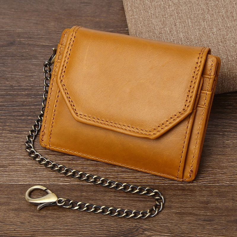 First layer oil wax leather men's RFID anti magnetic and anti-theft real pickup bag short style zero wallet_voghion.com
