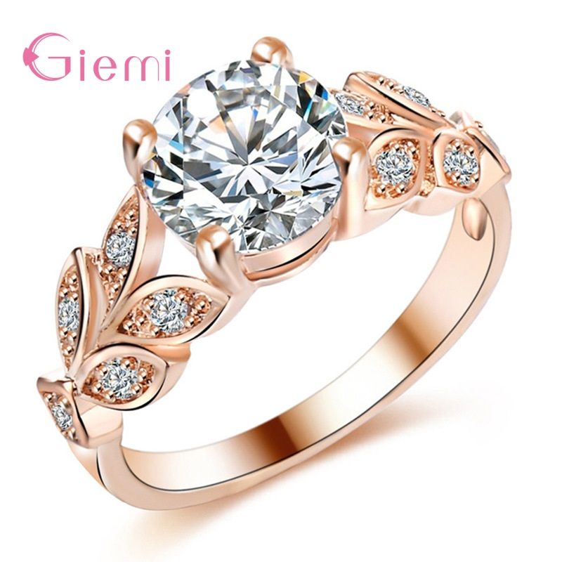 Sterling Sier Anelli Vine Leaf Design Anello di fidanzamento con zircone cubico Moda per donne Signore Gioielli da sposa Regali_voghion.com