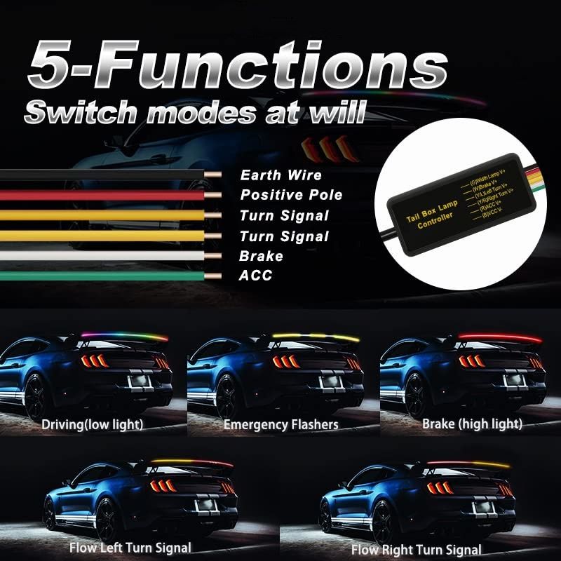 51 Inch Coloured Drift Tail Light Universal LED Car Carbon Fibre Car Trunk Roof Wing Light Strip With Turn Signal 12v_voghion.com