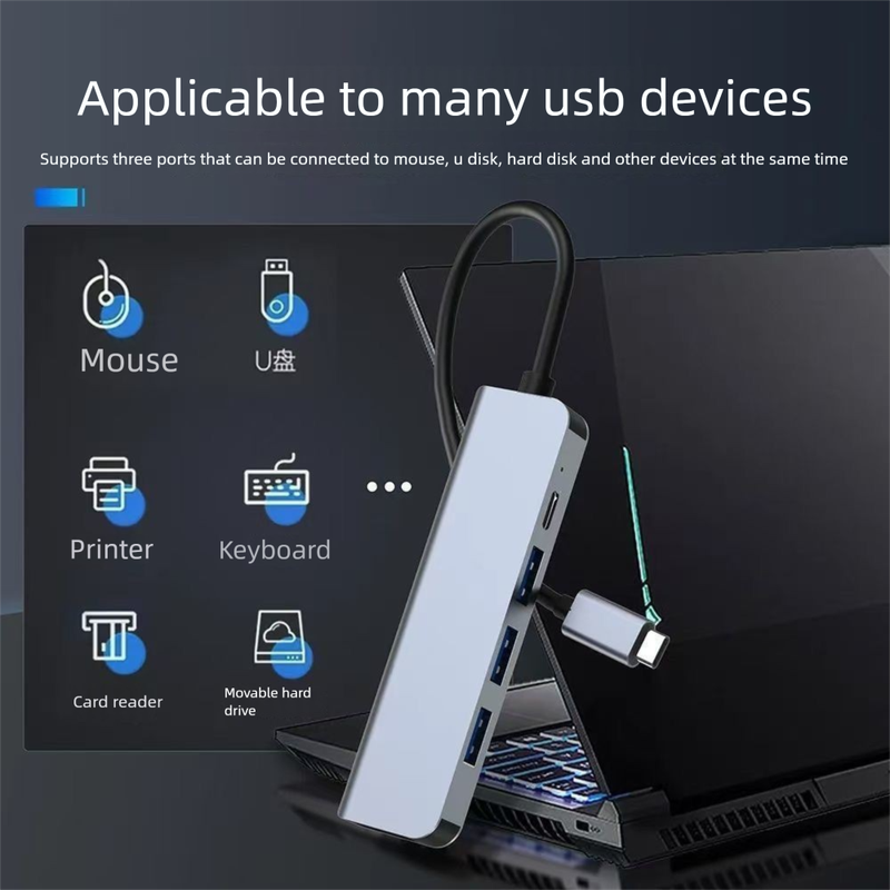 Type-C Docking Station 100M Network Port 4K HD Screen Projection USB PD Fast Charging Laptop Hub_voghion.com