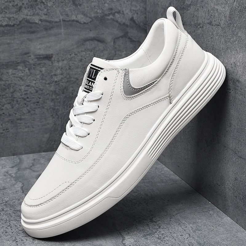 Scarpe da uomo 8946 di qualità imbattibile, bianche, con tomaia bassa, superficie in pelle bovina, suola piatta, versatili, alla moda per sport e tempo libero._voghion.com