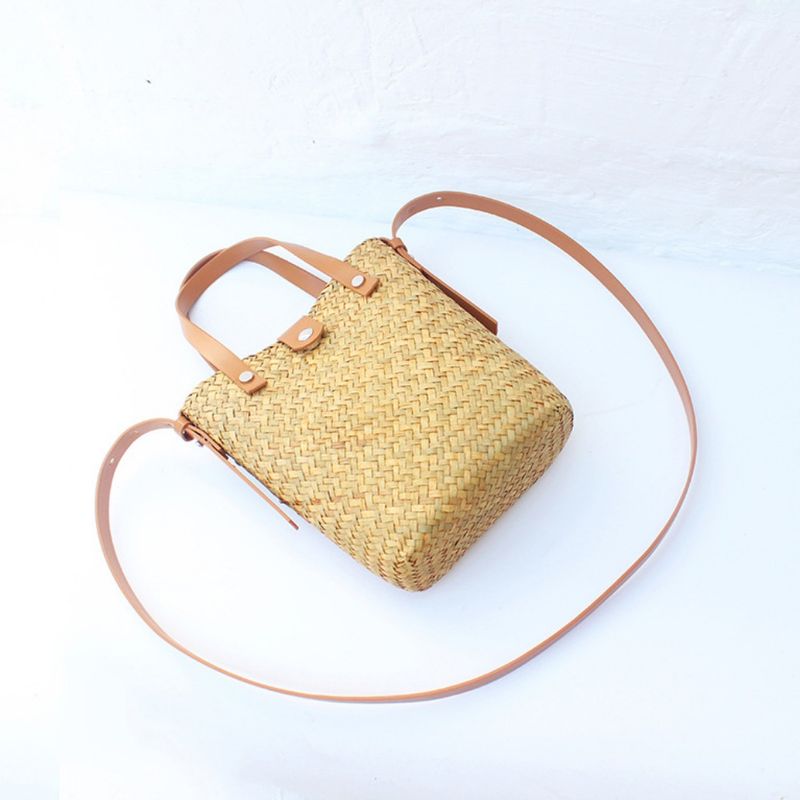 Straw - Woven Hand - Knitted Cross - Body Bag, A Niche And Versatile Shoulder - Carried Coin Purse, Raffia Mobile Phone Bag For Beach Vacations, Women_voghion.com