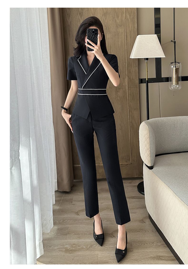 Completo professionale a maniche corte, centro benessere estivo per donne, tecnico di terapia del piede, abbigliamento da lavoro_voghion.com