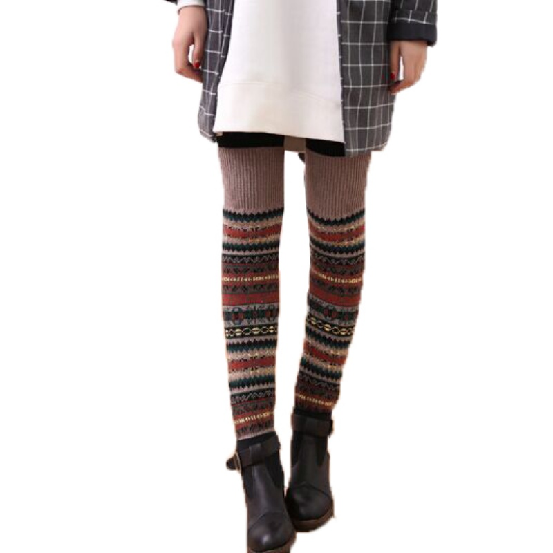 Nouveau Hiver sur genou longue couverture en tricot Crochet femmes jambe chaud Legging chaud rayé noël Pierna Mujer cuisse_voghion.com