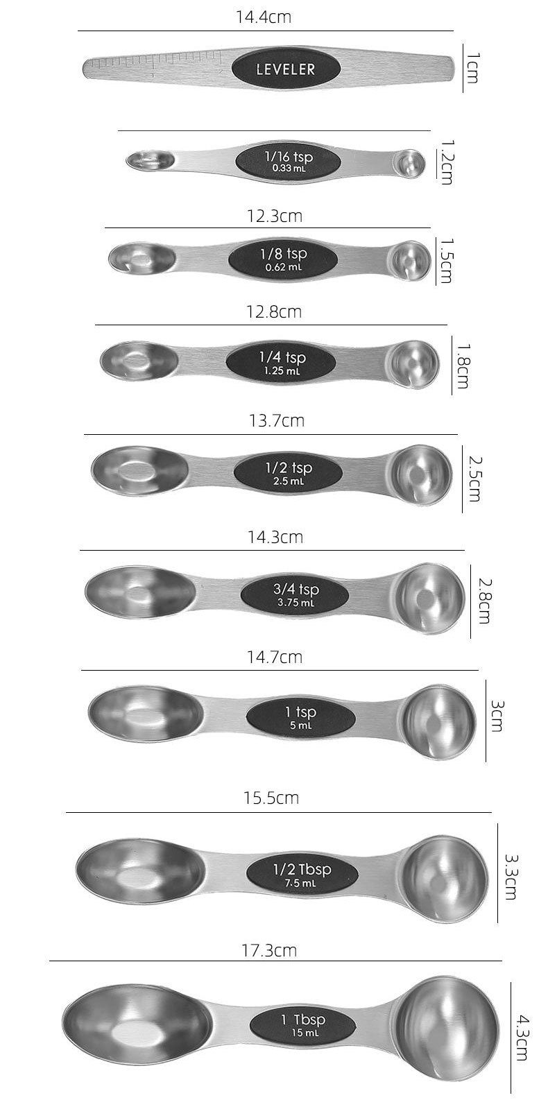 Magnetic 9-Piece Stainless Steel Double-Head Set Coffee Powder Measuring Spoon With Scale_voghion.com