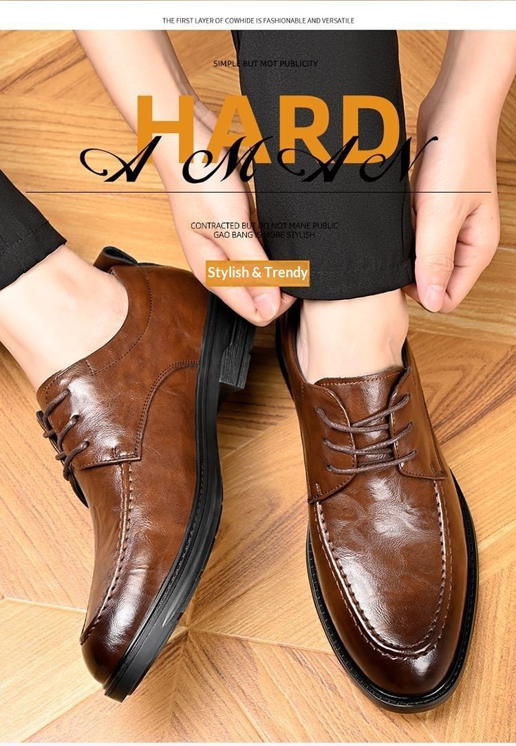 Voyage Woodpecker Business Casual Formal Leather Men's Korean Style Trendy British Pointed High-End Soft Sole Derby Shoes_voghion.com