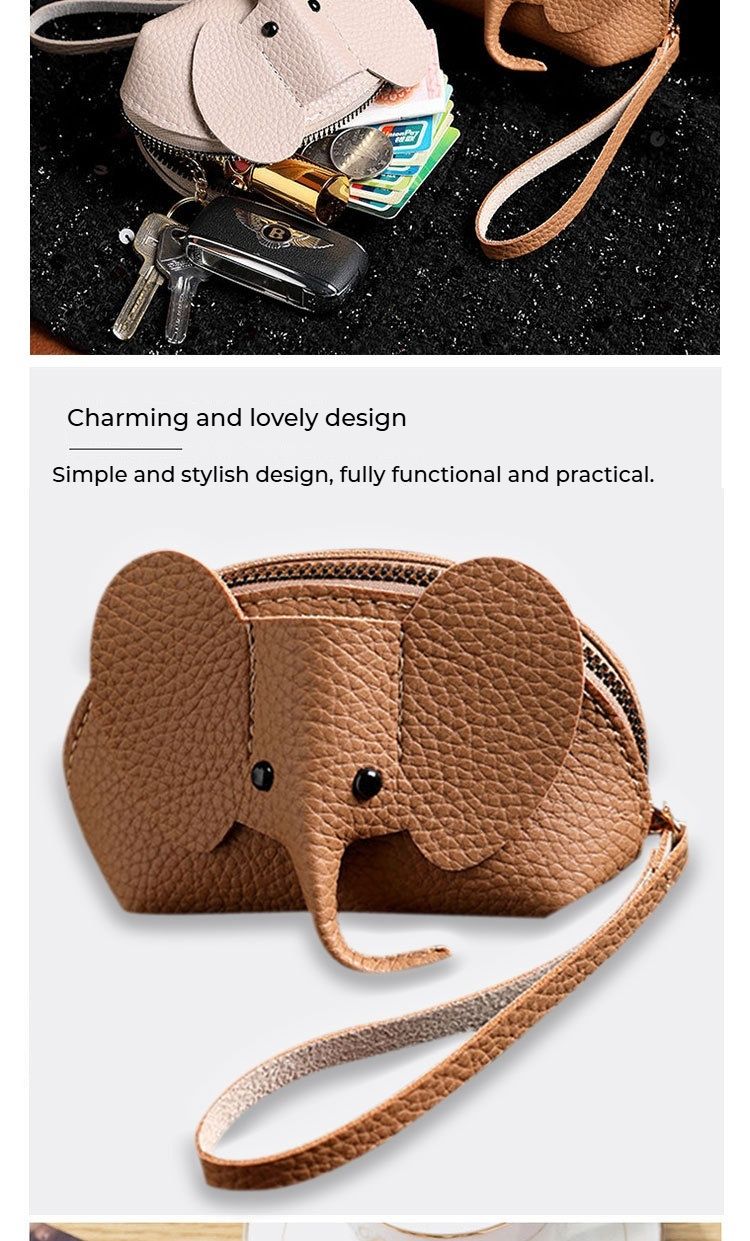 Wallet, Key Bag Creative Card Holder Leather Elephant Coin Purse Zipper Hand-held Lipstick Storage Bag_voghion.com