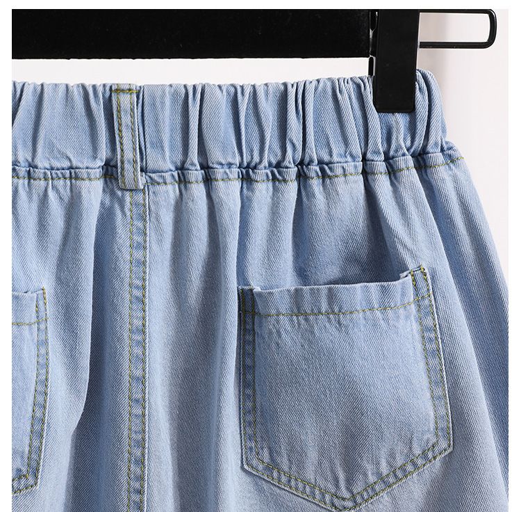 Pantaloncini in denim tencel sottile a linea A, da donna, versatili, larghi, a vita alta, con gamba larga, estate 2025_voghion.com