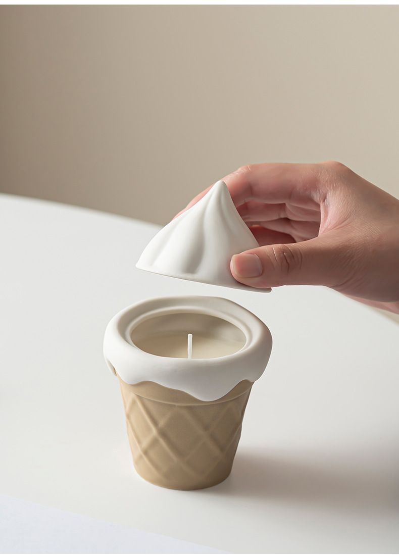Aromatherapy Empty Cup With Lid Ceramic Candle Container Ornament Creative Gift Home Ice Cream Shape_voghion.com