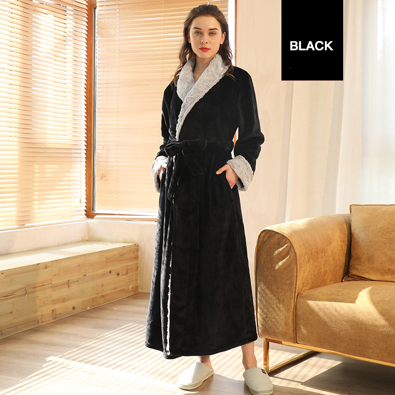 Herrkläder plus size flanell nattlinne dam vinter herr korall fleece par morgonrock höst och vinter tjock lång_voghion.com