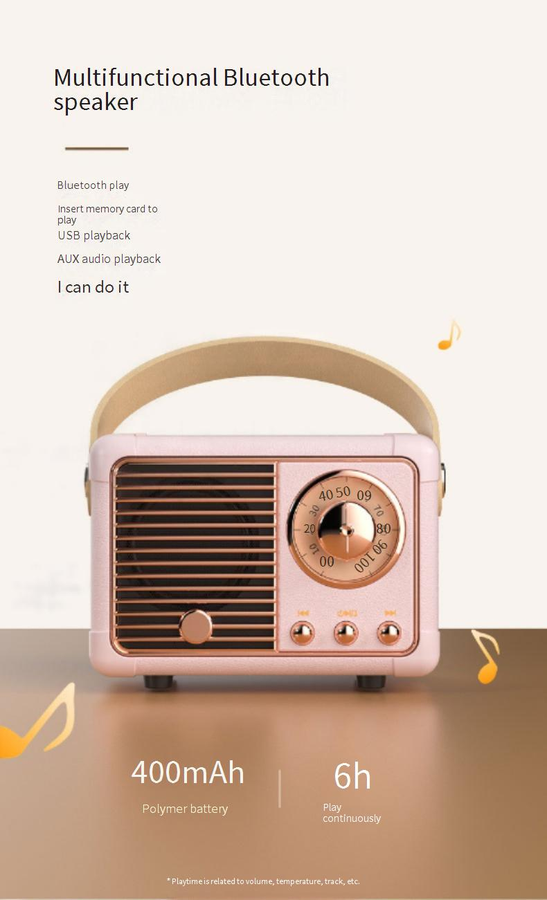 Enceintes portables, nouvelle enceinte Bluetooth, mini enceinte portable rétro, disque U, carte TF, enceinte FM sans fil Bluetooth. Source_voghion.com