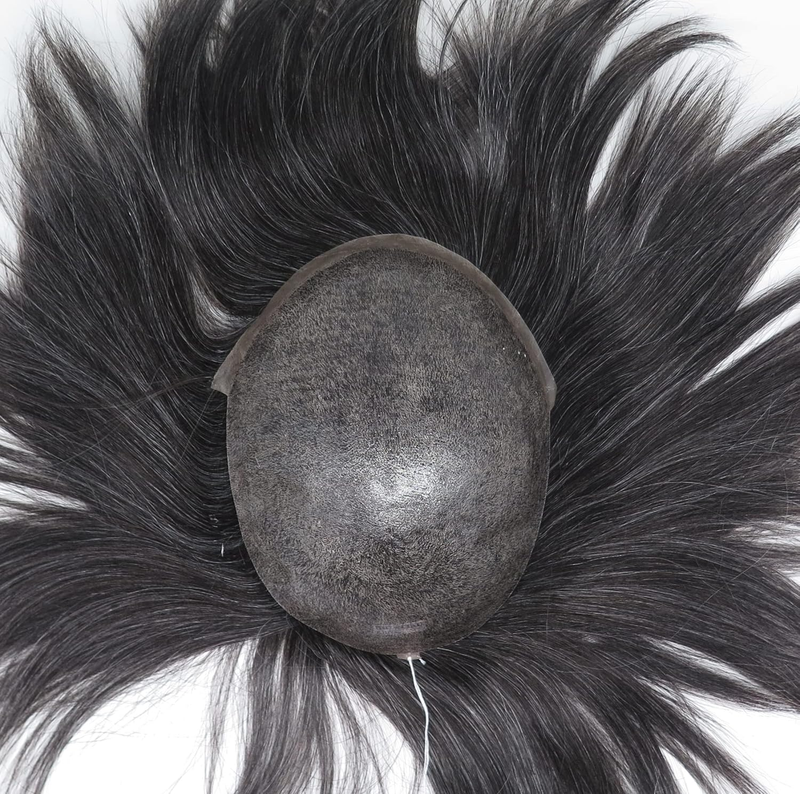 Euro Injection Toupee For Men 100% European Virgin Human Hair Injection Thin Skin Base Hair Replacement System Natural Black With 50% Grey Color #1B50_voghion.com