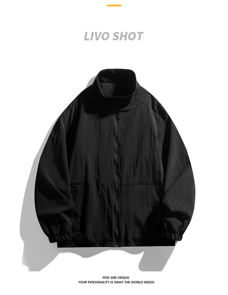 Men's Lightweight Casual Jacket - Waterproof Windbreaker With Multiple Pockets For Outdoor Sports & Daily Wear (Black, Khaki, Army Green)_voghion.com