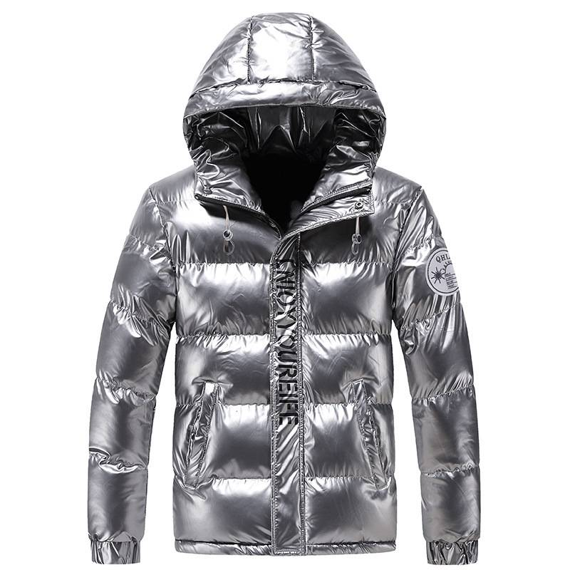 Men's Clothing Unisex Winter Puffer Jacket - Trendy Nylon Coated Hooded Coat With Fleece Lining For Couples (Glossy Black, Metallic Gray)_voghion.com