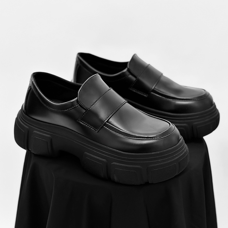 Chaussures Derby basses en cuir pour homme, semelle épaisse, décontractées, pour jeunes, respirantes et imperméables (noir, camouflage)_voghion.com