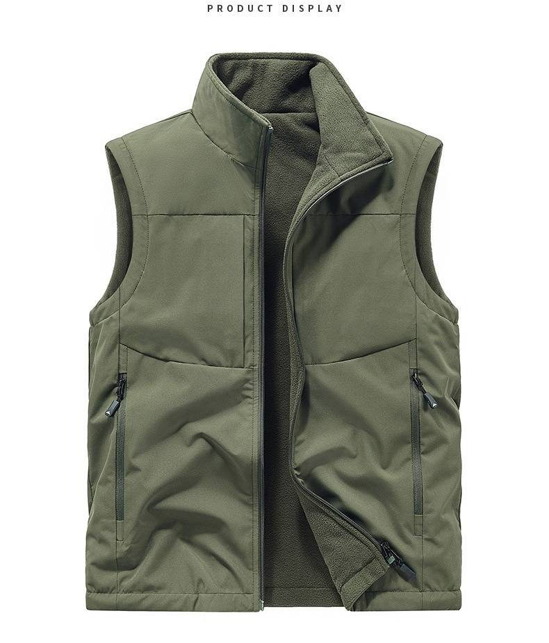 Men's Reversible Fleece Vest For Outdoor & Casual Wear, Stand Collar, Thick Warm Layering Vest, Lightweight & Breathable, Multiple Pockets_voghion.com