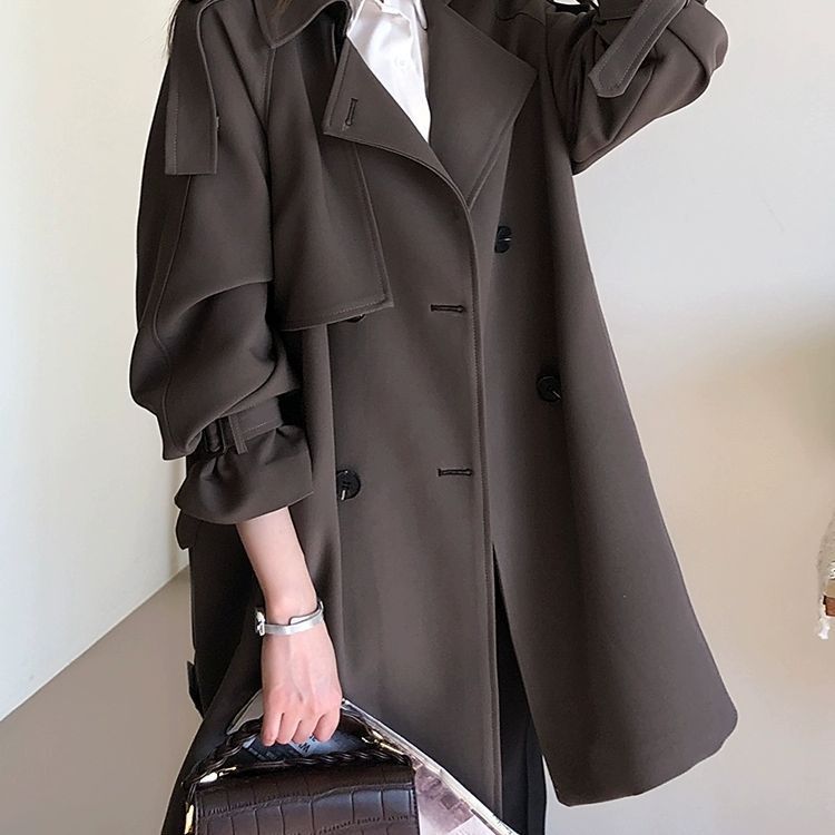 Trench oversize da donna - Elegante giacca doppiopetto lunga per l'autunno, blazer casual dalla vestibilità ampia in kaki/beige/nero (S-3XL)_voghion.com