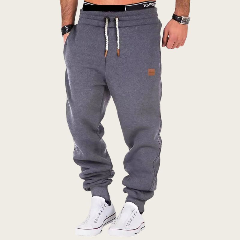 Herren-Jogginghose mit Fleecefutter – Winter-Trainingshose mit Kontrasteinsätzen und Kordelzug im Bund (Schwarz/Grau/Grün/Marineblau)_voghion.com
